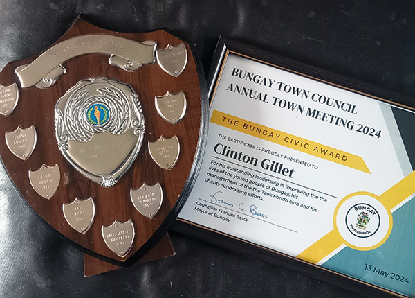 Mr Gillett was delighted and a bit humbled to be presented with the Civic Award at the Town Councils Annual meeting